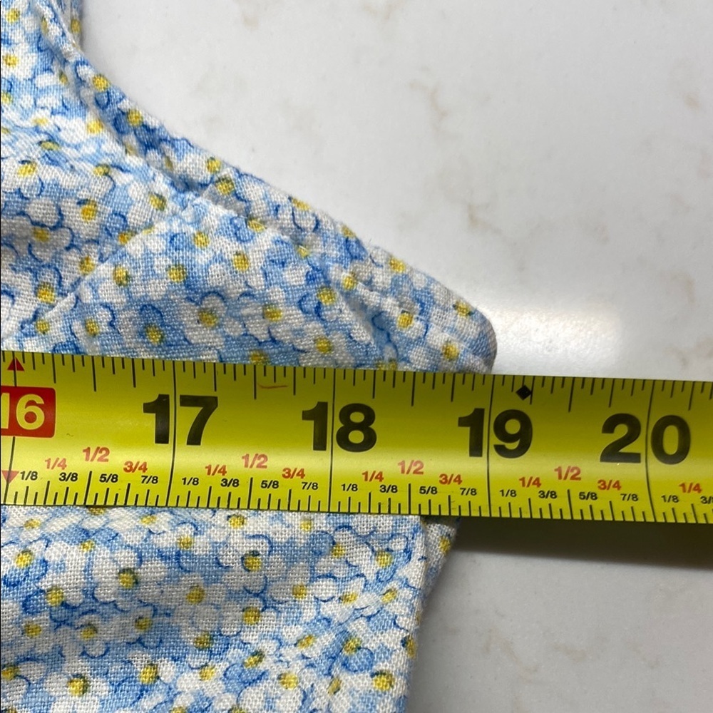 Liz Claiborne Dress Maxi V-Neck Sleeveless Linen Ditzy Floral Blue Yellow 10 - Picture 7 of 10